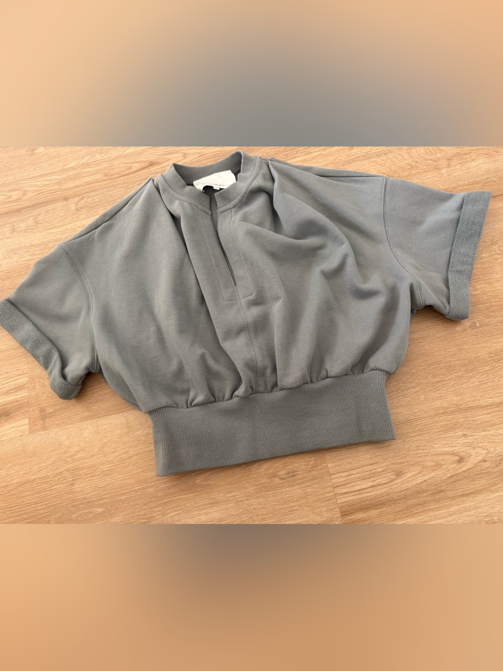 3.1 Phillip Lim Short Sleeve V Neck Cropped Sweatshirt In Gray